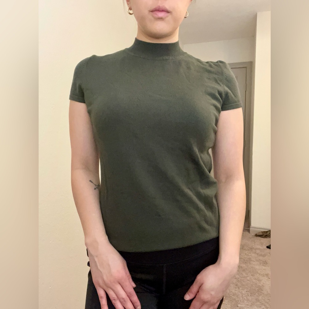 Classic Green Mock Neck Women's Top